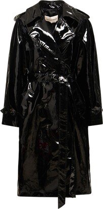 Faux patent leather trench coat-AA