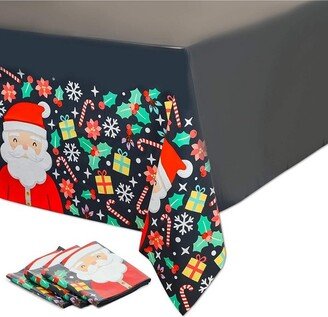 Blue Panda 3 Pack Santa Tablecloth for Holiday Christmas Party, Black (54 x 108 in)