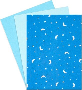 Sparkle and Bash 60 Sheets Moon and Stars Gift Wrap Tissue Paper for Bags, 3 Blue Colors (20x26 In)