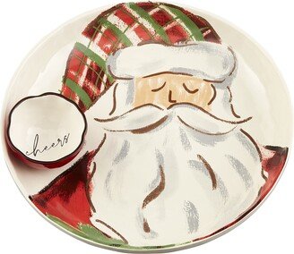 Tartan Christmas Santa Chip & Dip Set, chip 13 dia | dip 2 1/4 x 3 1/2 dia, Multi