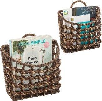 mDesign Woven Water Hyacinth Hanging Wall Storage Basket - Set of 2