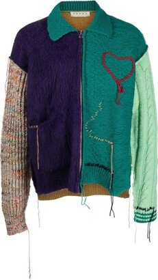 Patchwork-Design Zipped Cardigan