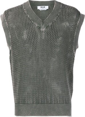 Open-Knit Sleeveless Sweatshirt