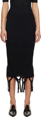 Black Basket Weave Midi Skirt