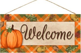 Welcome Pumpkin Check Wreath Sign - Autumn