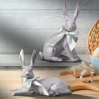 Resin Flock Sit Bunny With Bow 11 2 Assorted