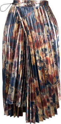 Abstract-Print Plissé Skirt