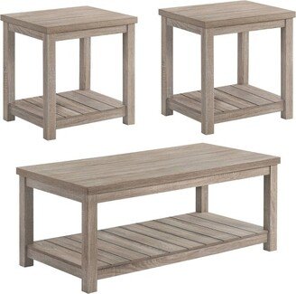 3pc Bairn Wood Coffee Table Set with Slatted Shelf Taupe