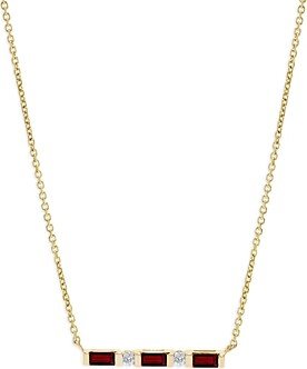 Ruby & Diamond Bar Necklace in 14K Gold, 16