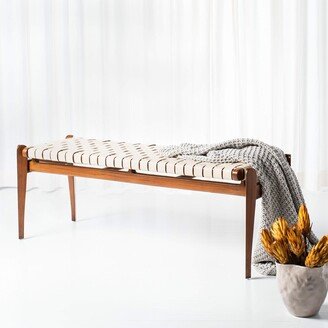 Couture Home Dilan 47-inch White and -Light Brown Leather Weave Bench