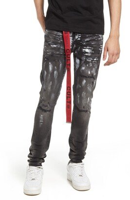 Men's Punk Belted Stretch Super Skinny Jeans