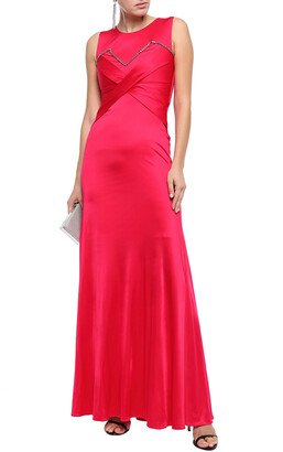 Gathered crystal-embellished jersey gown