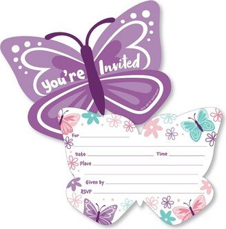 Big Dot of Happiness Beautiful Butterfly - Shaped Fill-In Invitations Floral Baby Shower or Birthday Party Invitation Cards with Envelopes - Set of 12