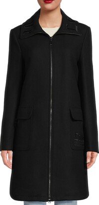 Virgin Wool Blend Logo Car Coat-AA