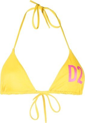 Logo-Print Halterneck Bikini Top