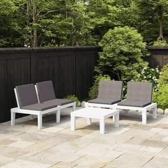 3 Piece Patio Lounge Set with Cushions Plastic White