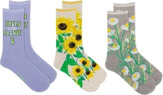 K Bell Socks Assorted 3-Pack Floral Earth Crew Socks