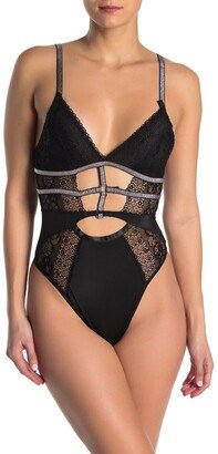 SECRET LACE Lace Front Cutout Thong Bodysuit-AA