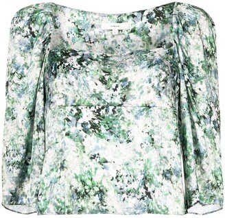 Floral-Print Square-Neck Blouse