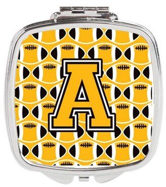 CJ1080-ASCM Letter A Football Black, Old Gold & White Compact Mirror