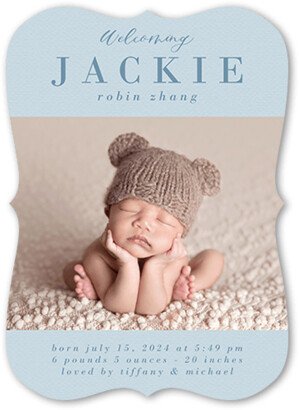 Birth Announcements: Pastel Welcome Birth Announcement, Blue, 5X7, Pearl Shimmer Cardstock, Bracket