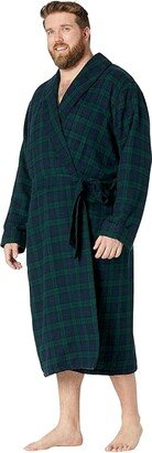 Scotch Plaid Flannel Robe Sherpa Lined Tall (Black Watch) Men's Robe