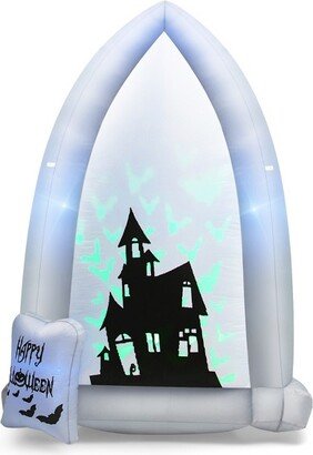 Tangkula 7FT Halloween Inflatable Decoration Outdoor Blow Up Tombstone w/ Waterproof Air Blower Built-in LED Lights