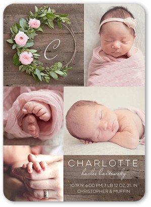 Birth Announcements: Adorned Monogram Birth Announcement, Pink, 5X7, Matte, Signature Smooth Cardstock, Rounded