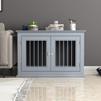 Mieres Grondin Indoor Furniture Style Wooden Dog Crate Pet Cage End Table with 3 Doors and Chew-Resistant Metal Pipe Fence