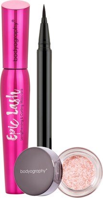 Liquid Liner, Glitter Eye shadow, Mascara Bundle - Pink / Black