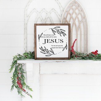 Shall Call His Name Jesus Bible Verse Wall Art, Scripture Holiday Sign, Christmas Mantel Decor