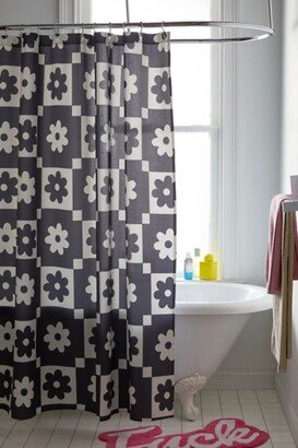 Megan Galante For Deny Checkered Daisy Black Ink Shower Curtain