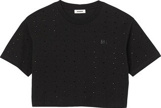 Cropped T-Shirt With Rhinestones