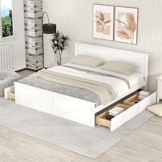 IGEMAN King Size Wood Platform Bed with 4 Storage Drawers