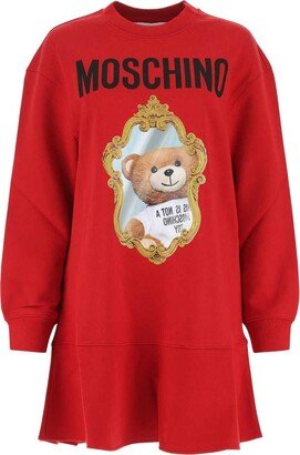 Teddy Bear-Printed Crewneck Sweatshirt Dress