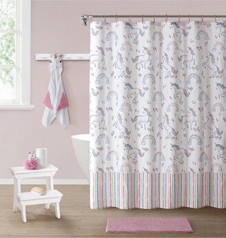 Kate Aurora Complete 5 Piece Juvi Unicorns Themed Fabric Shower Curtain Bathroom Set
