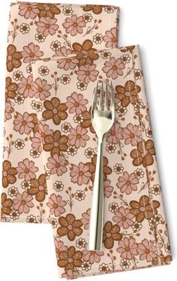 Pink Brown Floral Dinner Napkins | Set Of 2 - Boho Flowers By Brittanyfrostdesigns Vintage Retro Garden Girly Cloth Spoonflower