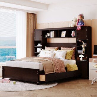 RASOO Solid Full Size Wooden Bed with All-in-One Cabinet, Shelf, Drawers, and 10 Shelf Cubes