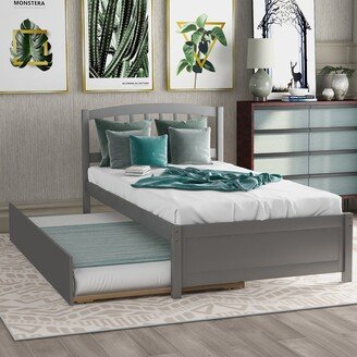 Tiramisubest Twin size Wood Platform Bed with Trundle