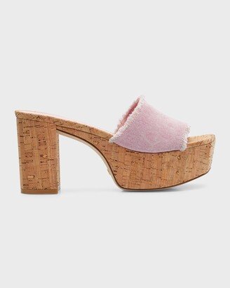 Square High Denim Platform Sandals