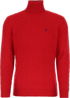 Logo Embroidered High-Neck Knit Jumper