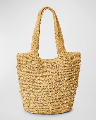 Nia Pearly Crystal Straw Tote Bag