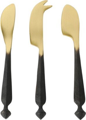 3 Piece Brass Cheese Knife Set with Black Handles