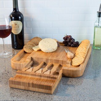 Hastings Home Bamboo Cheese Board and Charcuterie Tray With Accessories and Storage Drawer