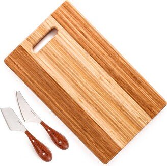 Bamboo 3Pc Two-Tone Board with Handle Set/Aaron Probyn Cheese Knives