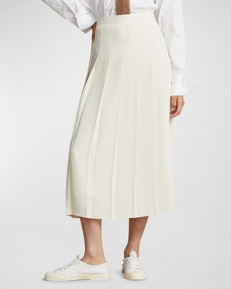 Satin Pleated A-Line Midi Skirt