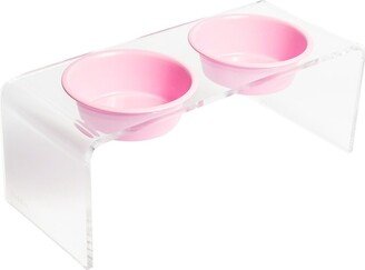 Hiddin Medium Clear Double Bowl Pet Feeder With Pink Bowls-AA