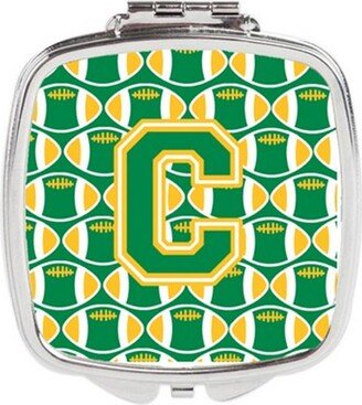 CJ1069-CSCM Letter C Football Green & Gold Compact Mirror