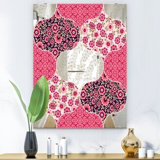 Designart 'Pink Patchwork' Printed Mid-Century Accent Mirror