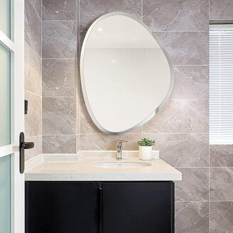 EPOWP Irregular Wall Mirror, Bathroom Asymmetrical Wall Mounted Mirror 20×40 Inch, Modern Frameless Vanity Mirror